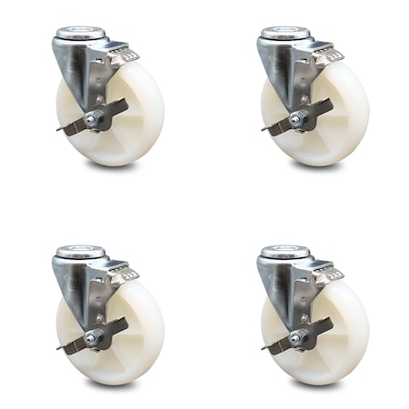 Service Caster 5 Inch Nylon Wheel Swivel Bolt Hole Caster Set with Brake SCC-BH20S514-NYS-TLB-4